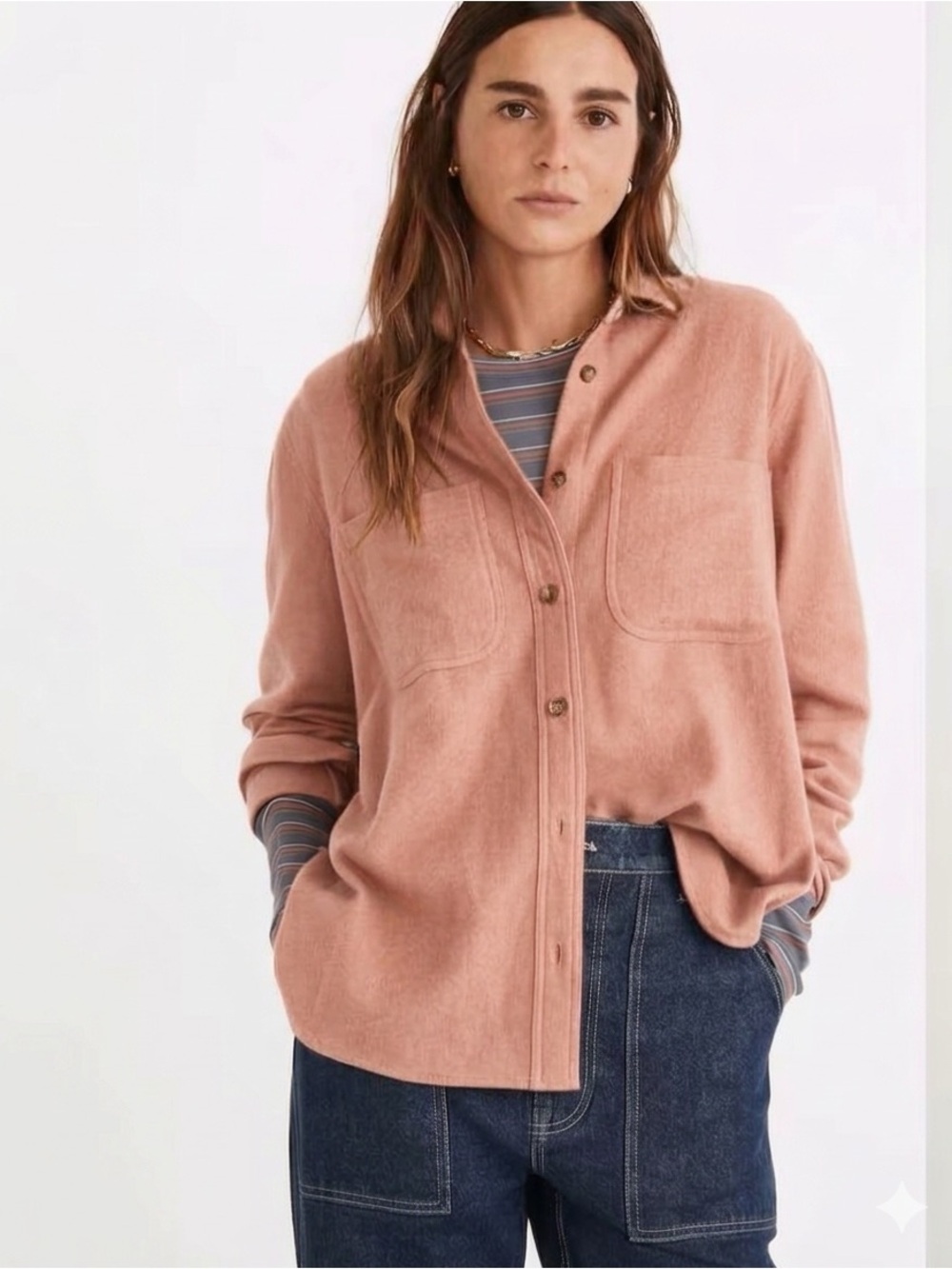 Madewell Flannel Shirt Jacket Shacket Oversized Coral Sz XS EUC